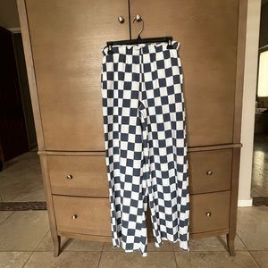 Super fun blue and white checked sweat pants.